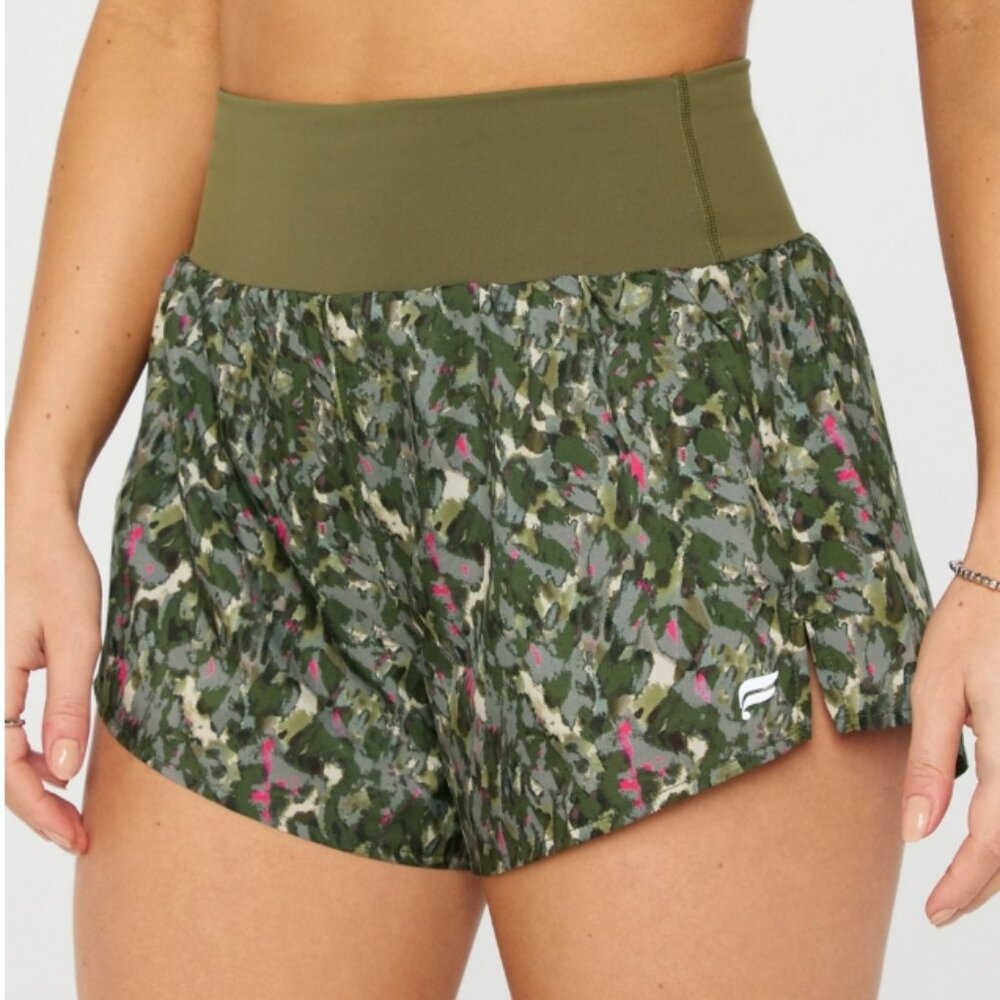 Fabletics Sun Chaser Shorts in Cheetah Camo & Dragonfruit